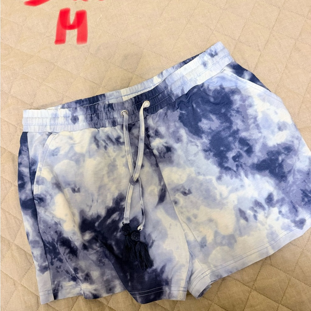 Belle by Kim Gravel Blue Tie-Dye Drawstring Athletic Shorts